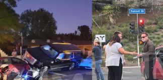 Arnold Schwarzenegger trepa su camionetón sobre autos; hay una mujer herida