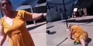 Mujer amenaza con machete a trabajadores de CFE por corte de luz; cae y se lesiona