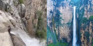 VIDEO: ¡Cascada falsa! Turista descubre tubería de agua secreta